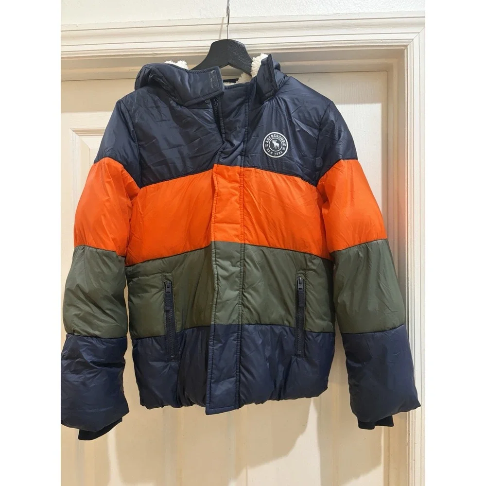 Abercrombie Kids Colorblock Sherpa-Lined Puffer Jacket Size 13/14  Hoodie Coat